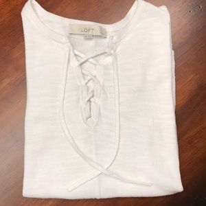 LOFT Lace Up White Cotton Sweater Petite Small